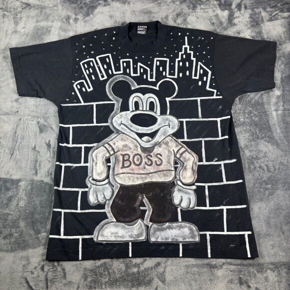 Vintage Mickey Boss Graffiti T-Shirt Men’s L Single Stitch Grunge 90s FOTL - Picture 1 of 10
